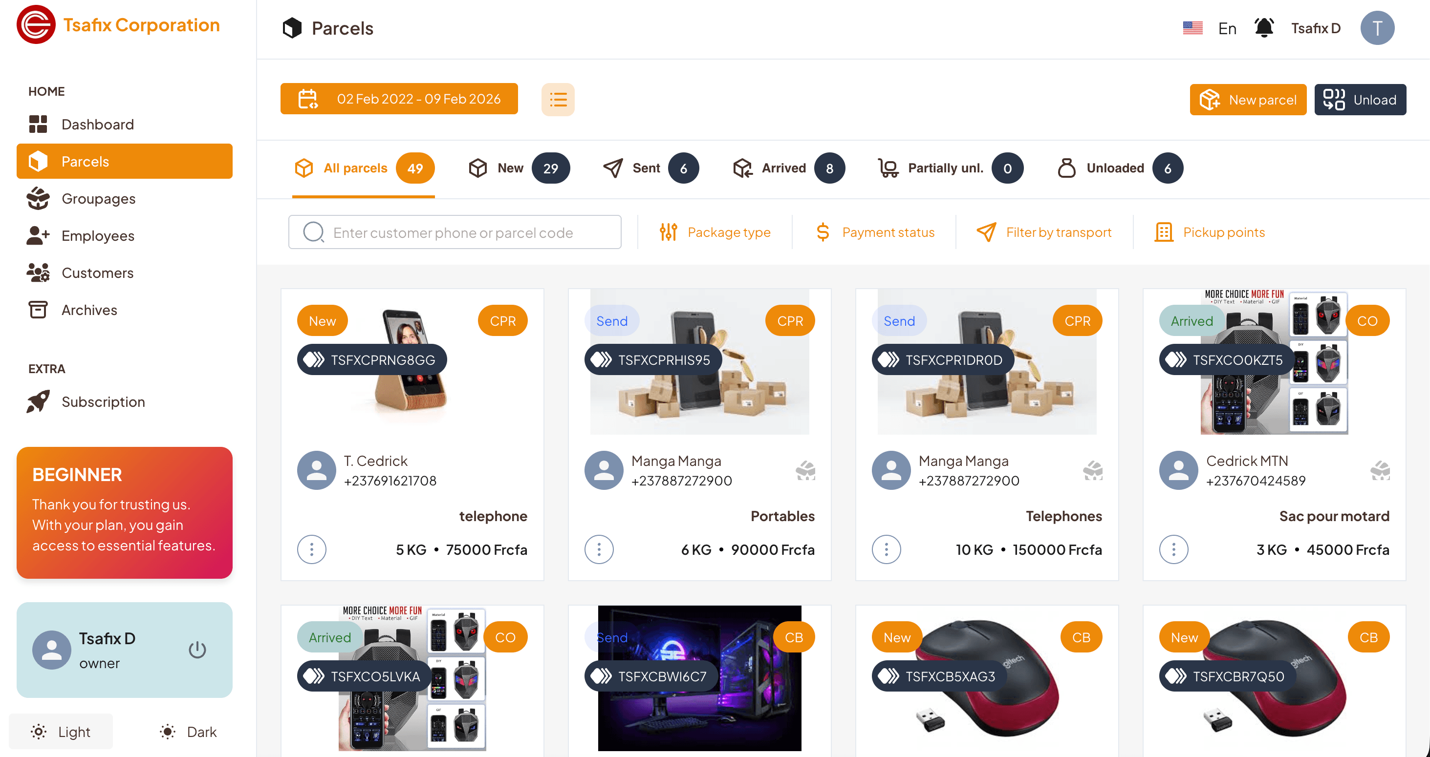 Parcel Management — Light Mode
